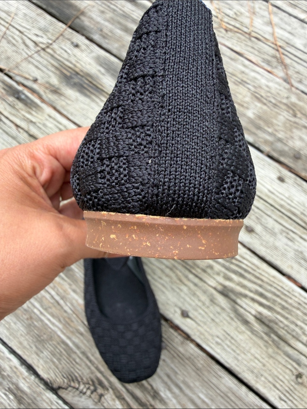 Rothy's Black Knit Flats with Royal Blue Heel Tabs - Picture 6 of 7